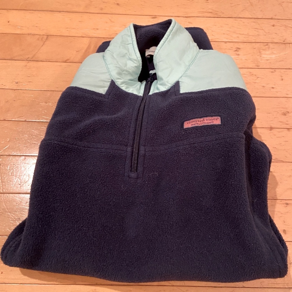 Vineyard Vines Harbor Fleece Quarter Zip - Navy/Light Blue - Size XS - Picture 2 of 3